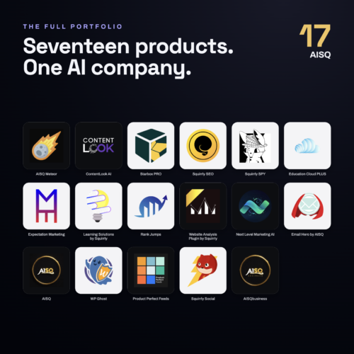 logos of software titles published by AISQ Squirrly